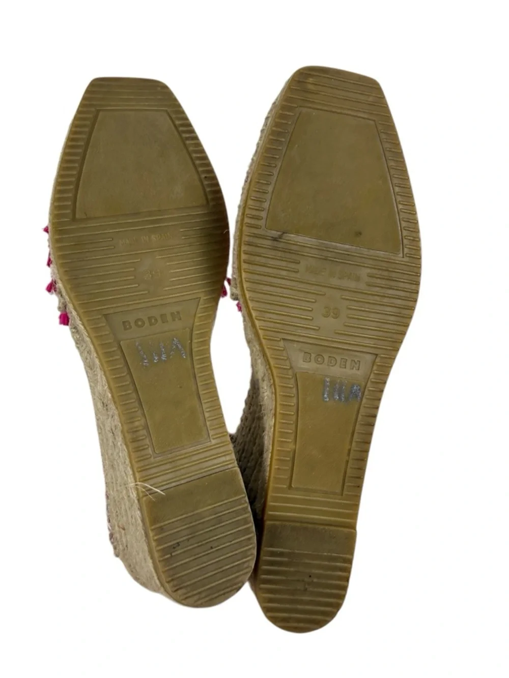 Boden Ankle Tie Pink Raffia Wedge Espadrille Sz 39